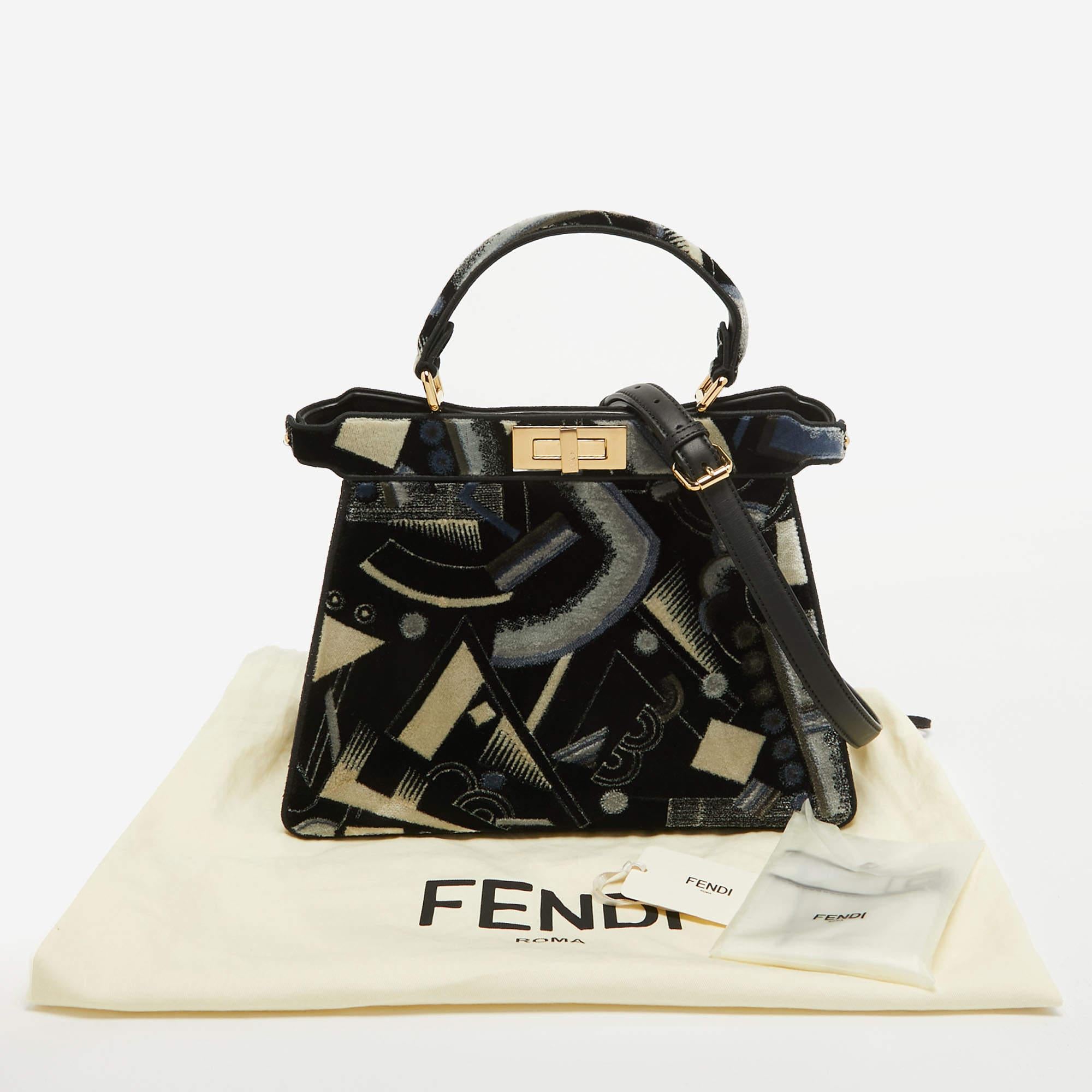 Fendi Navy Blue Velvet Medium Printed Peekaboo ISeeU Top Handle Bag 6