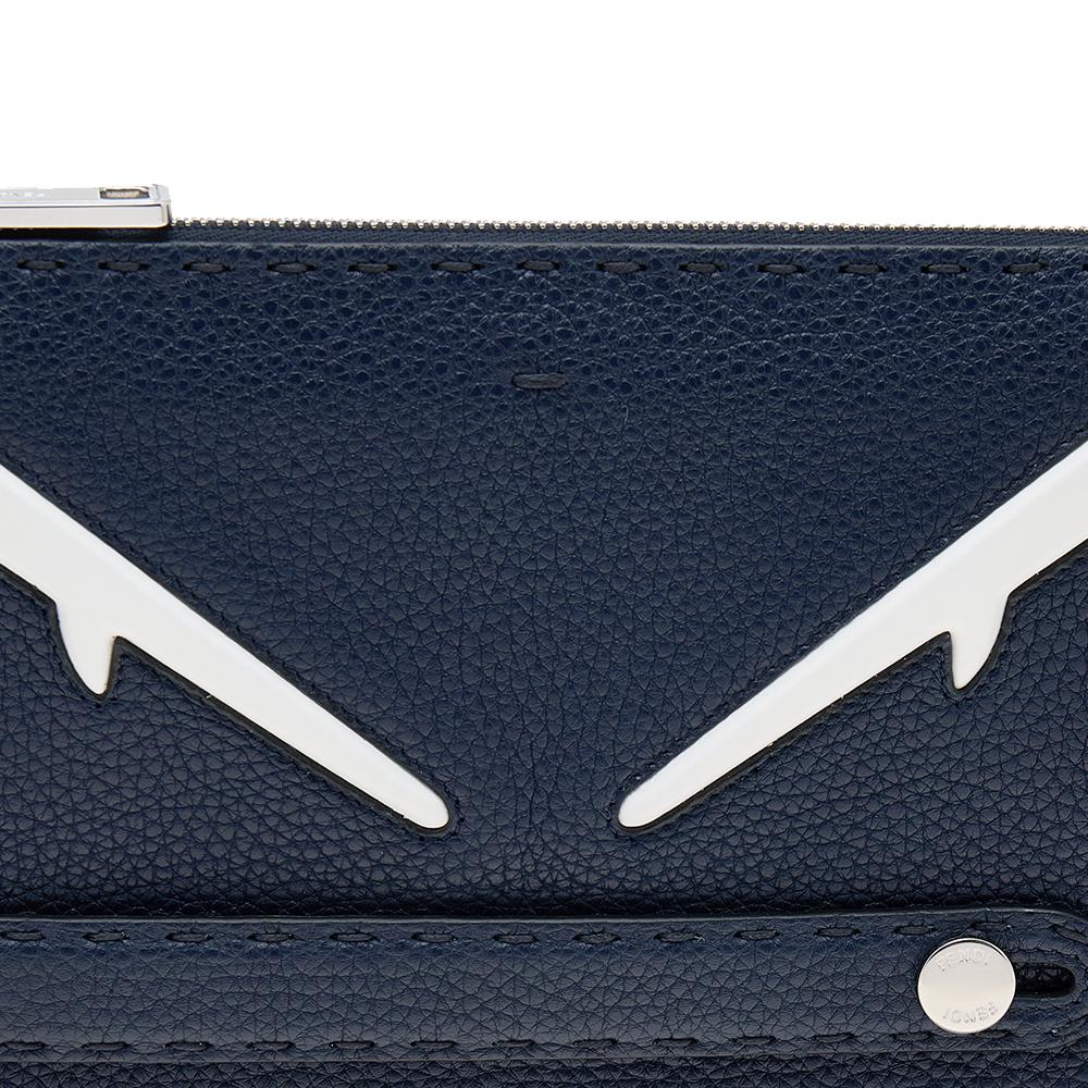 Fendi Navy Blue/White Roman Leather Bag Bugs Eyes Clutch 1