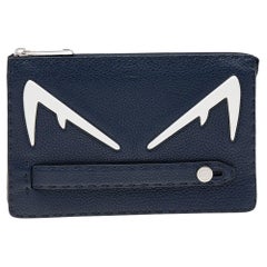 Fendi Navy Blue/White Roman Leather Bag Bugs Eyes Clutch