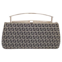 Fendi Navy Blue/White Zucchino Canvas Metal Frame Clutch