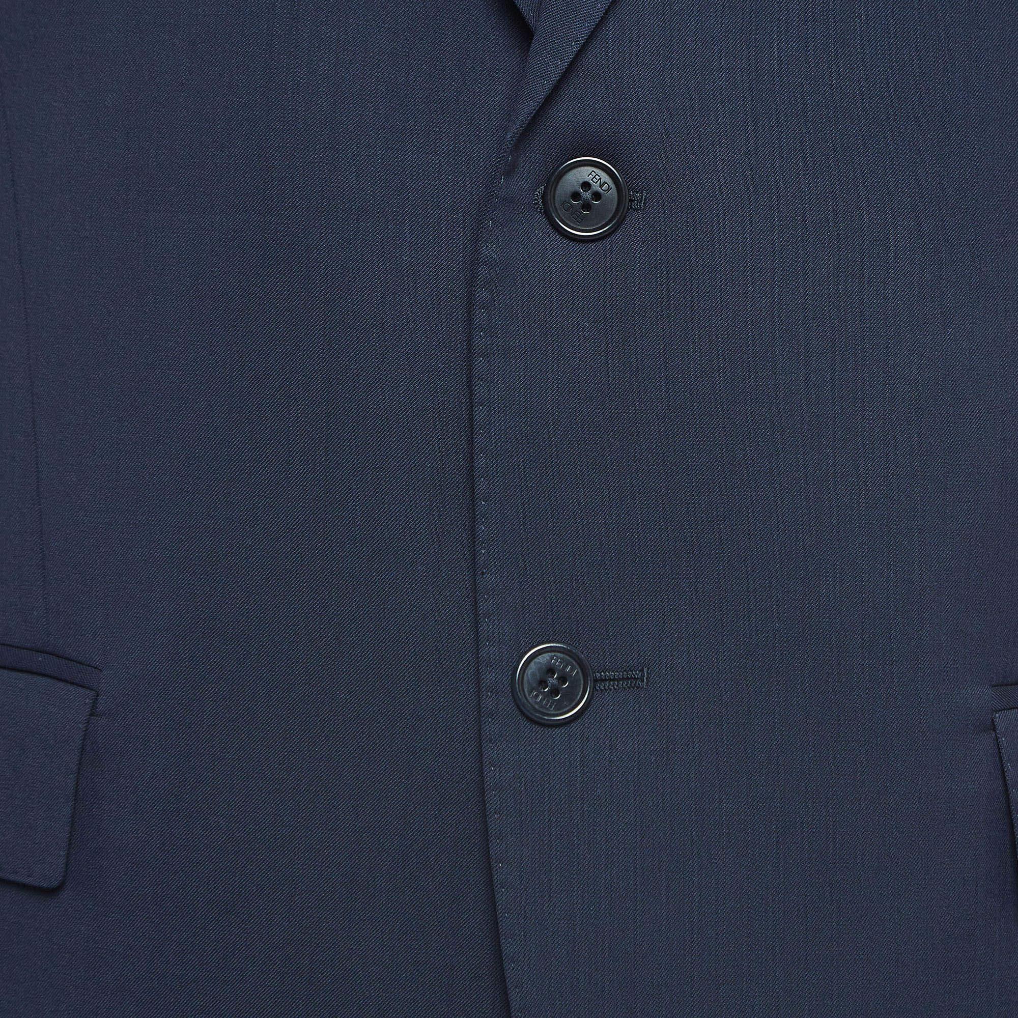 Fendi Navy Blue Wool Single Breasted Suit L In Excellent Condition For Sale In Dubai, Al Qouz 2