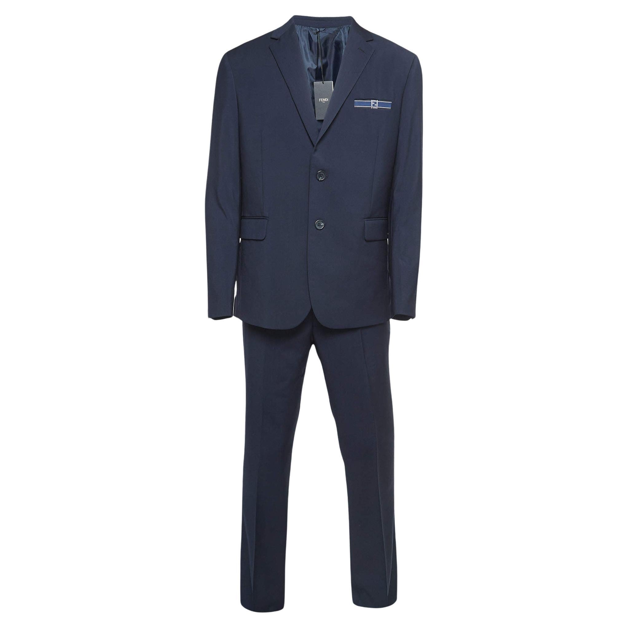 Fendi Navy Blue Wool Single Breasted Suit L