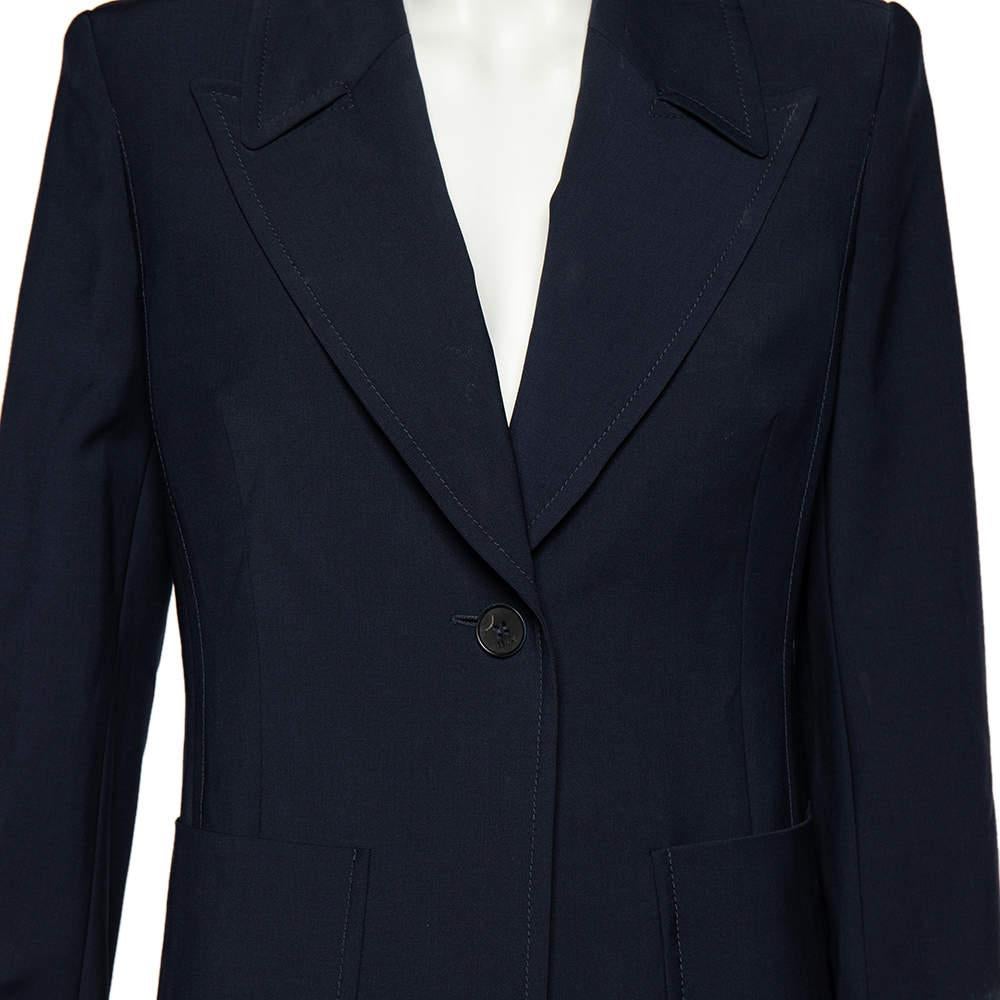 Fendi Blazer tailleur en laine à rayures et poignets bleu marine M Bon état - En vente à Dubai, Al Qouz 2