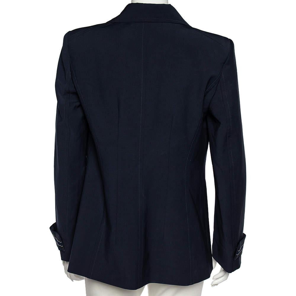 Fendi Navy Blue Wool Striped Cuff Detail Tailored Blazer M For Sale 2