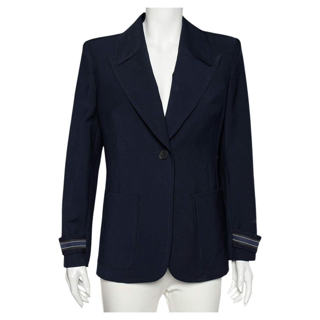Fendi Navy Blue Wool Striped Cuff Detail Tailored Blazer M For Sale