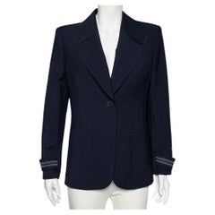 Used Fendi Navy Blue Wool Striped Cuff Detail Tailored Blazer M