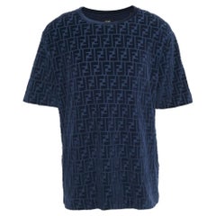 Fendi Navy Blue Zucca Flocked Jersey T-Shirt XL