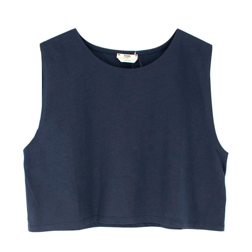 Fendi Navy Cotton Sleeveless Crop Top - Size US 4 For Sale 1