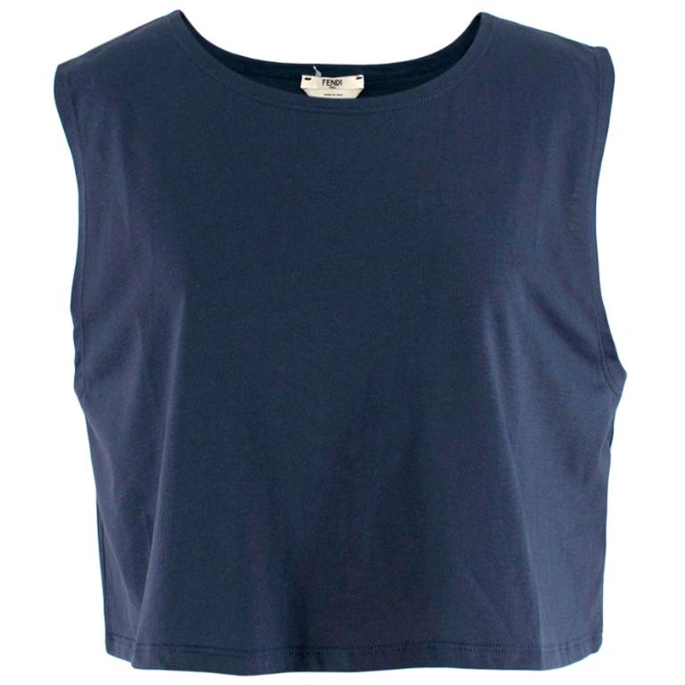 Fendi Navy Cotton Sleeveless Crop Top - Size US 4 For Sale