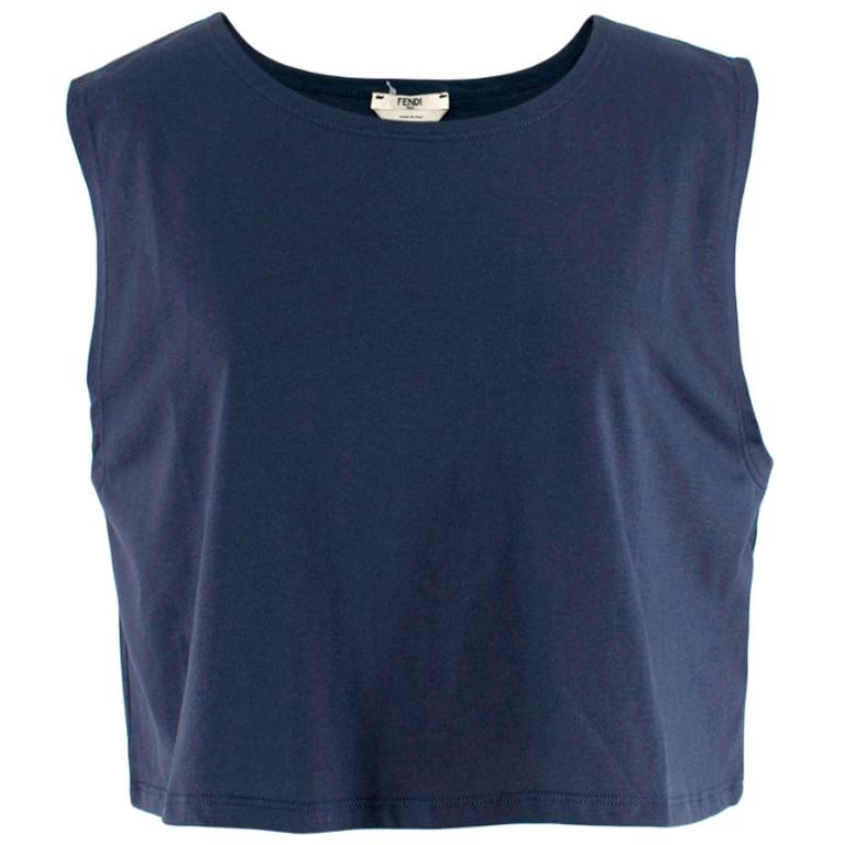 Fendi Top de algodón azul marino sin mangas - Talla US 4 en venta