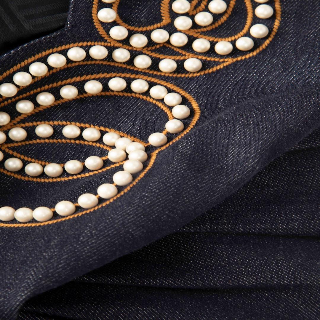 Fendi Navy Denim Faux Pearl Embellished Dress Size XS In Good Condition In London, GB