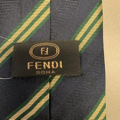 Corbata de seda a rayas diagonales FENDI azul marino dorado
