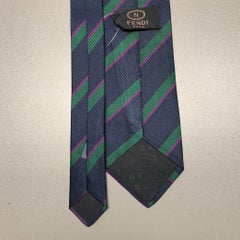 Corbata de seda a rayas diagonales verde marino FENDI