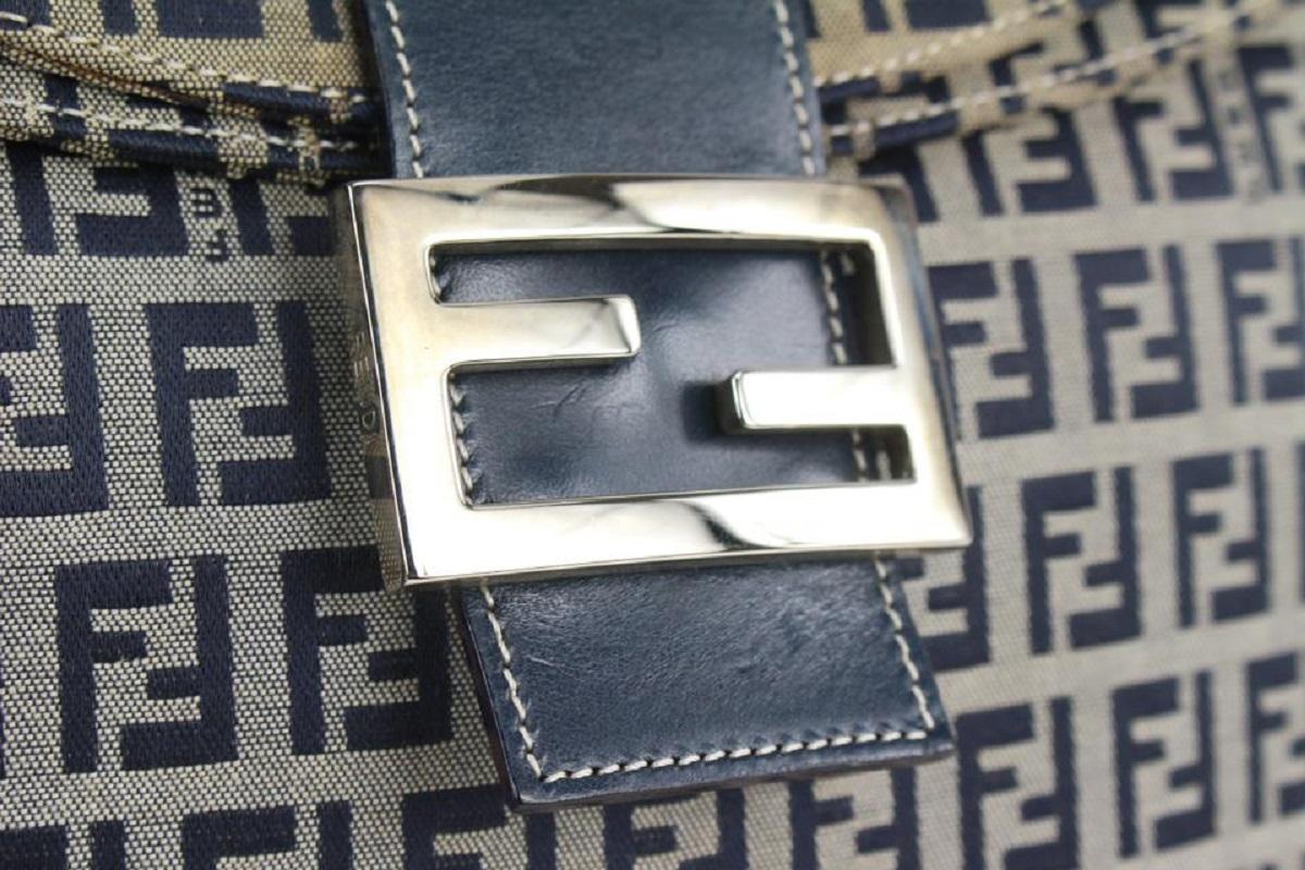 Fendi Navy Monogram FF Zucca Mamma Baguette Shoulder Flap  Bag 916ff88 In Good Condition In Dix hills, NY