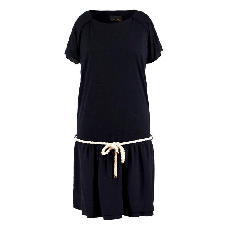Fendi Navy Rope Tiewaist Silk Dress Size US 4 For Sale at 1stDibs