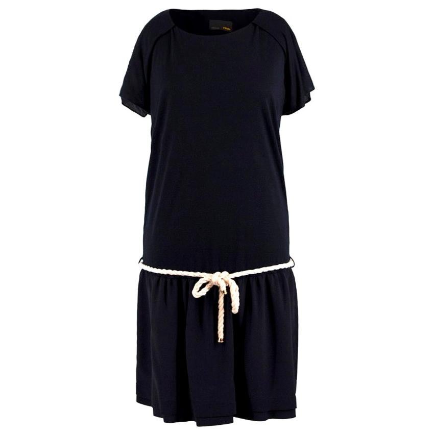 Fendi Navy Rope Tie-waist Silk Dress - Size US 4 For Sale