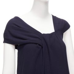 FENDI navy viscose wool asymmetric pleated collar silk lined mini dress IT38 XS