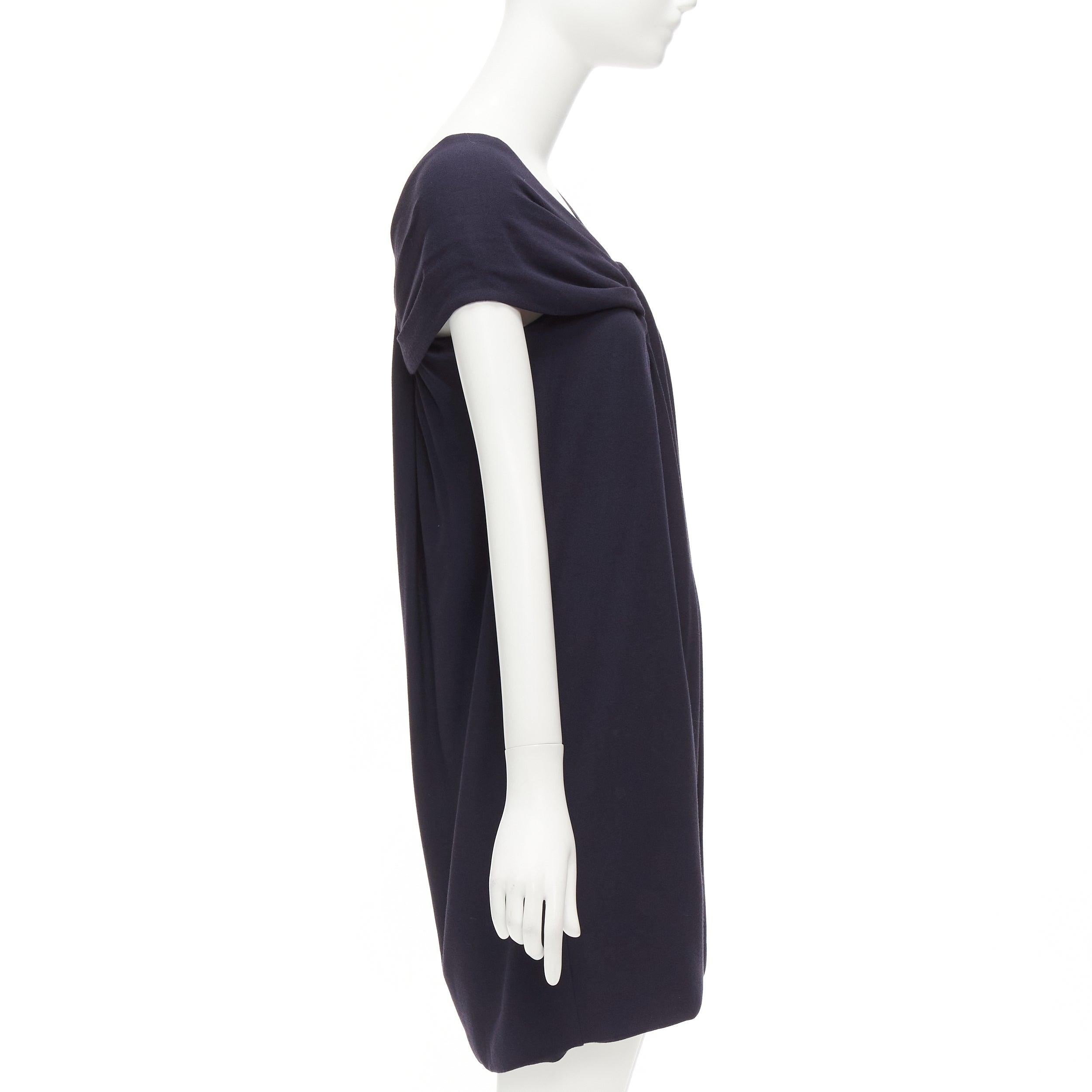 Women's FENDI navy viscose wool asymmetric pleated collar silk lined mini dress IT38 XS For Sale