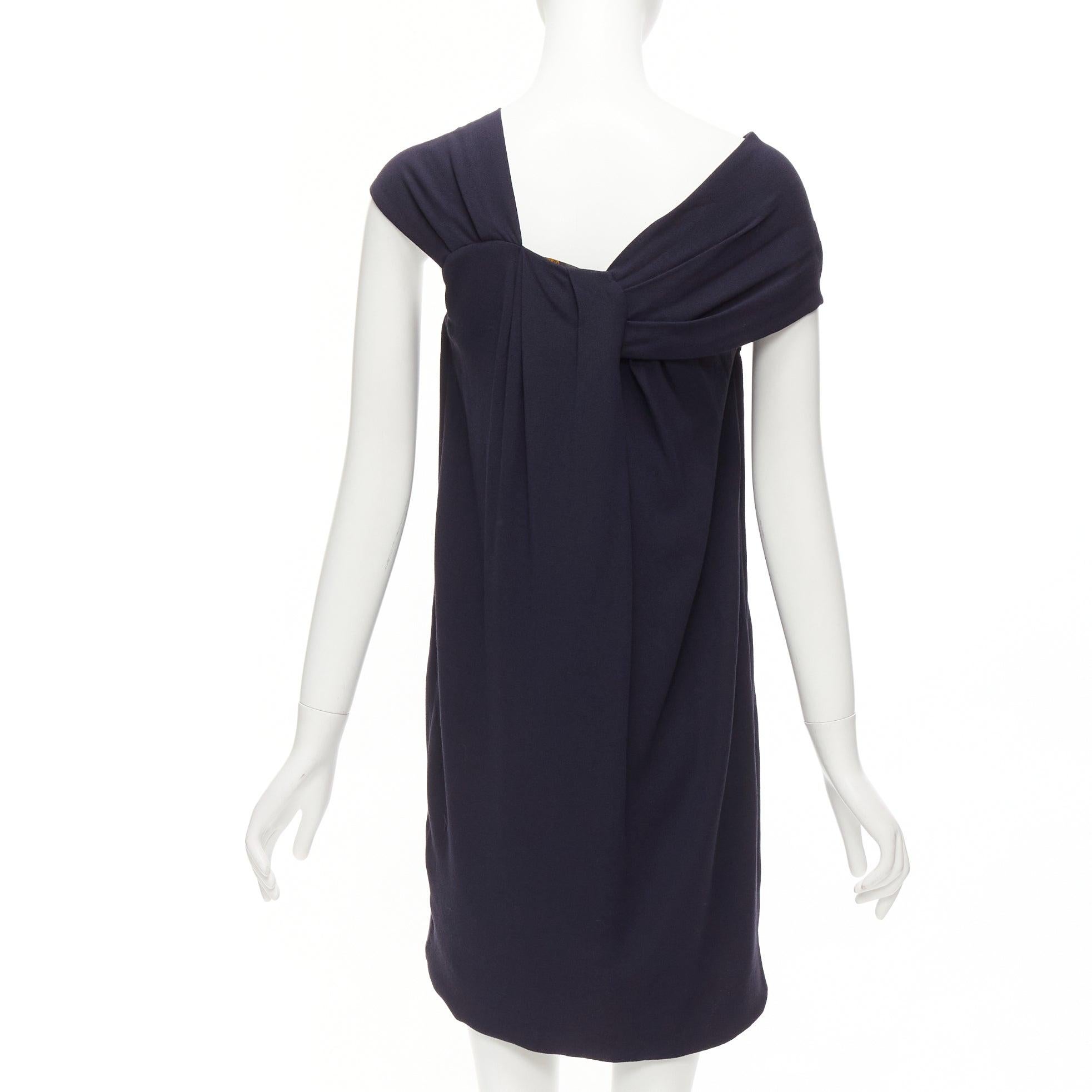FENDI navy viscose wool asymmetric pleated collar silk lined mini dress IT38 XS For Sale 1