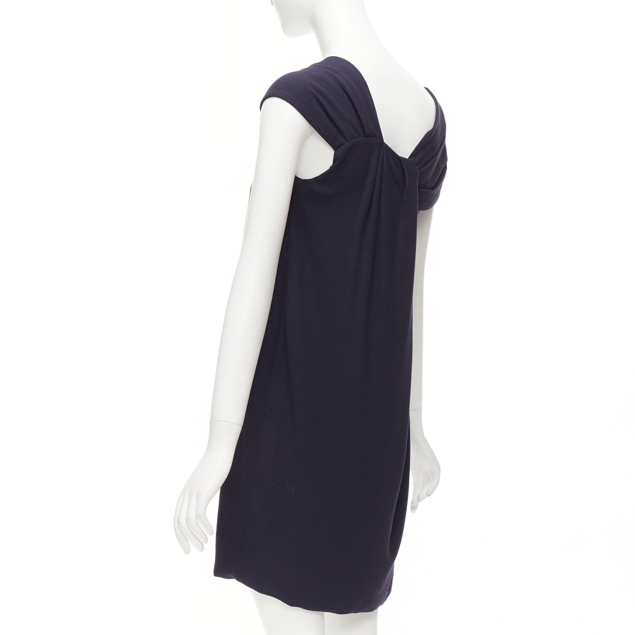 Fendi, miniabito in lana, viscosa, blu, collo a pieghe asimmetrico, foderato in seta IT38 XS in vendita 1