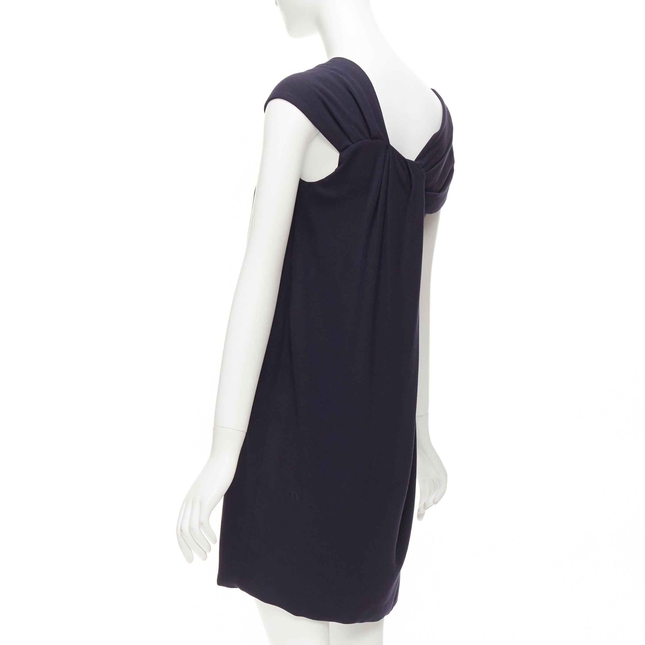 FENDI navy viscose wool asymmetric pleated collar silk lined mini dress IT38 XS For Sale 2