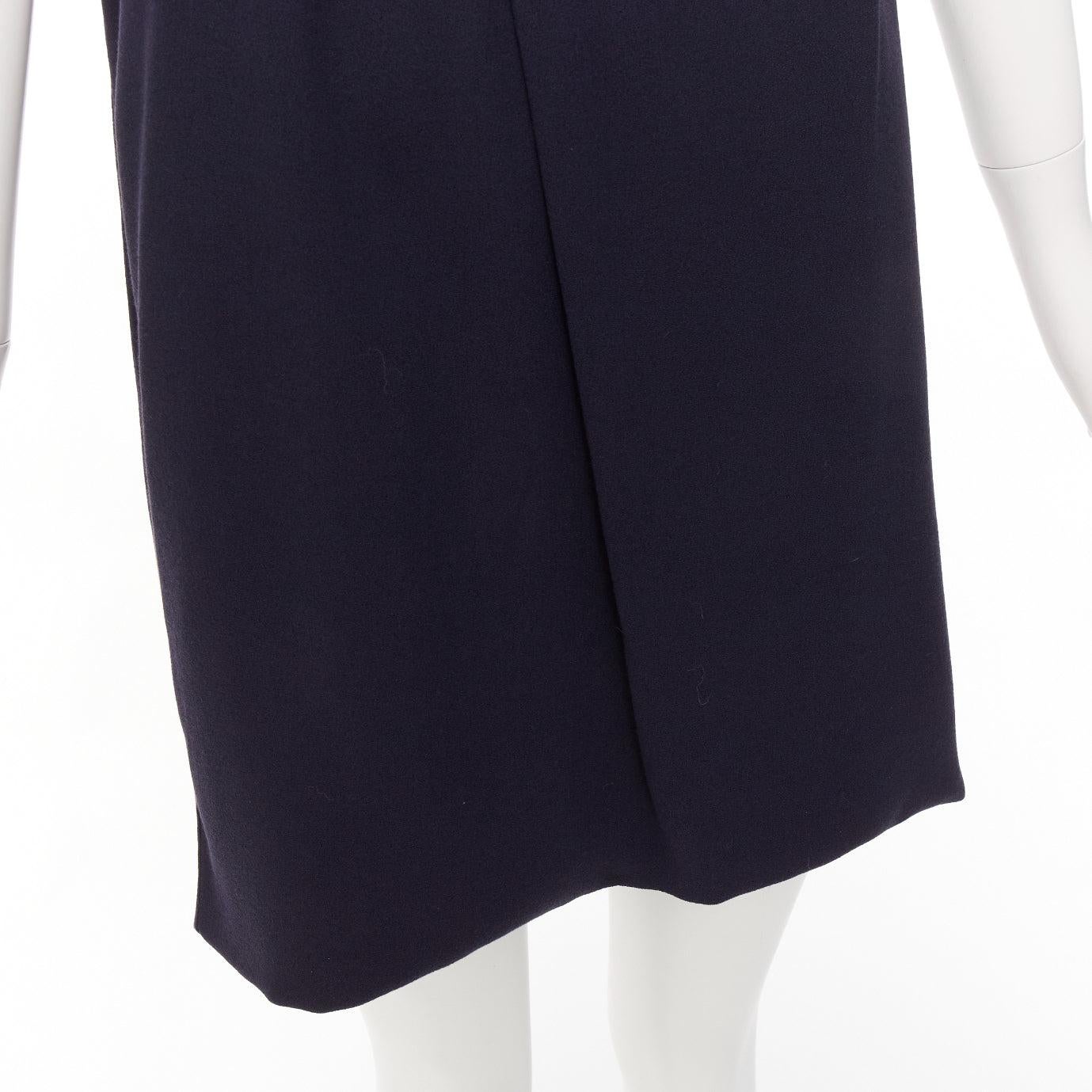 FENDI navy viscose wool asymmetric pleated collar silk lined mini dress IT38 XS For Sale 3