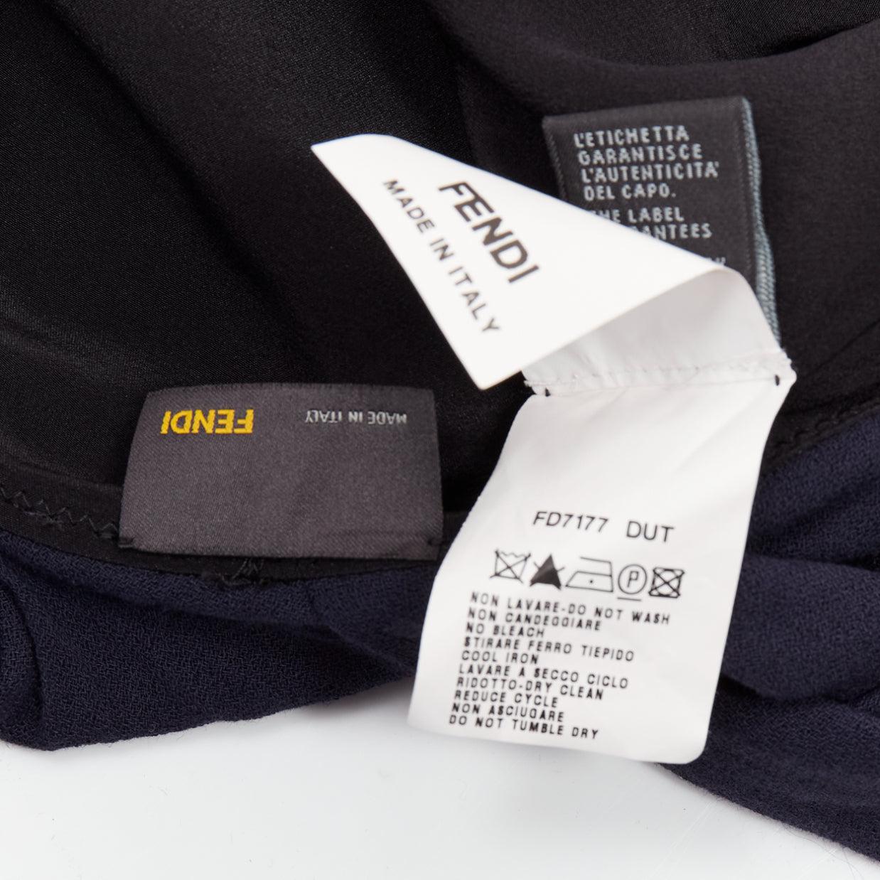 Fendi, miniabito in lana, viscosa, blu, collo a pieghe asimmetrico, foderato in seta IT38 XS in vendita 3