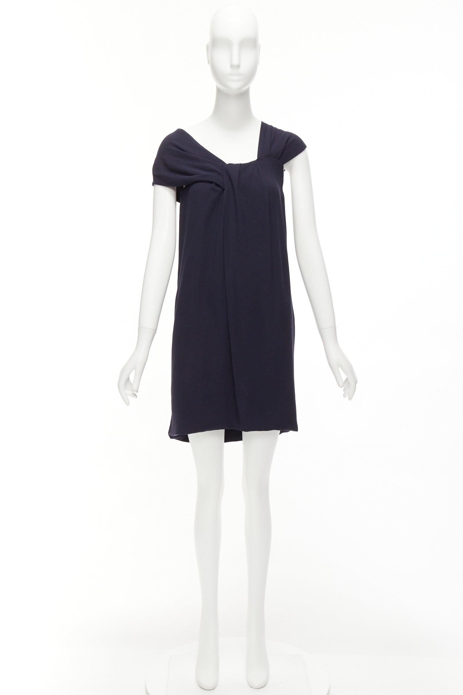 Fendi, miniabito in lana, viscosa, blu, collo a pieghe asimmetrico, foderato in seta IT38 XS in vendita 4