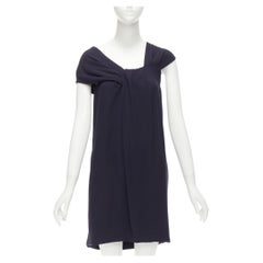 FENDI navy viscose wool asymmetric pleated collar silk lined mini dress IT38 XS