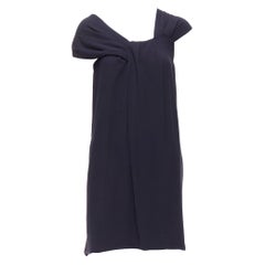 FENDI navy viscose wool asymmetric pleated collar silk lined mini dress IT38 XS