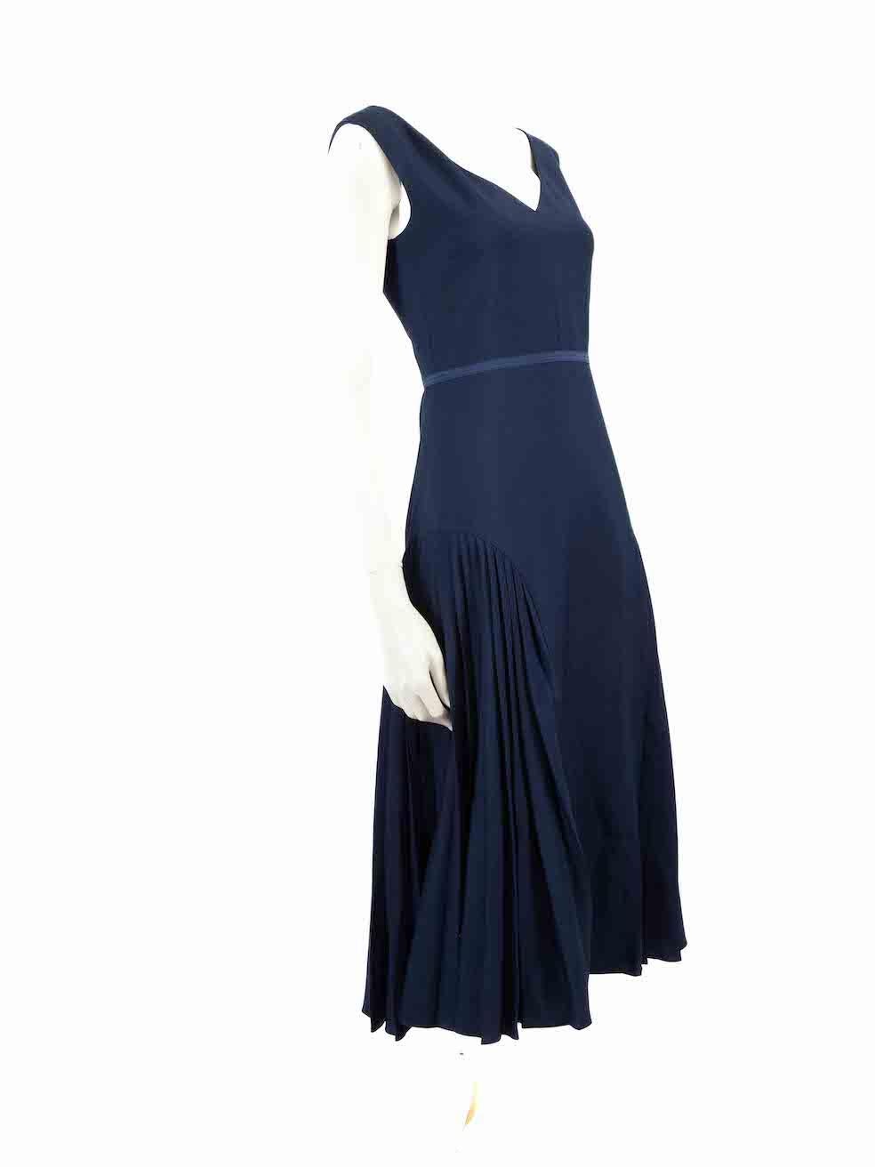 CONDITION is Very good. Hardly any visible wear to dress is evident on this used Fendi designer resale item.
 
 
 
 Details
 
 
 Navy
 
 Wool
 
 Dress
 
 Sleeveless
 
 Midi
 
 V-neck
 
 Pleated skirt detail
 
 Back zip and hook fastening
 
 
 
 
 
