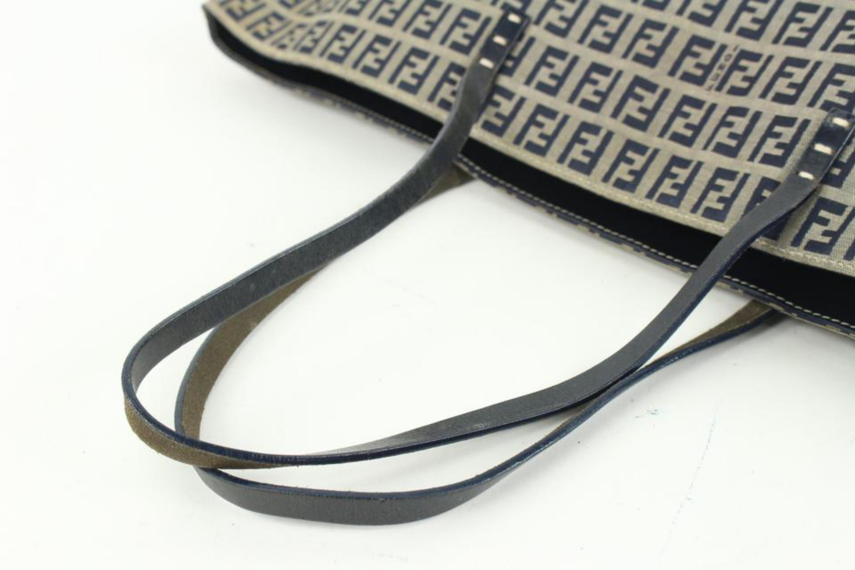 Fendi Navy x Grey Monogram FF Zucca Roll Shopper Tote Bag 60f414s For Sale 1
