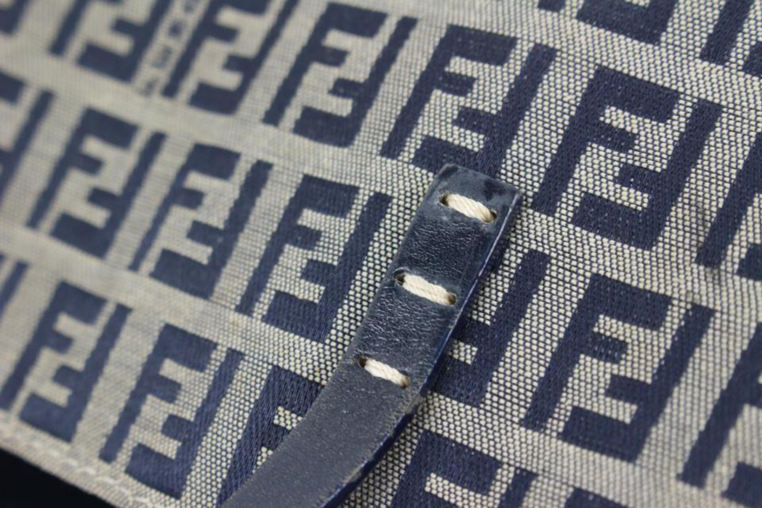 Fendi Navy x Grey Monogram FF Zucca Roll Shopper Tote Bag 60f414s For Sale 3