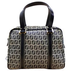 Fendi Navy Zucca Monogram Ff Boston 232696 Blue Canvas Satchel