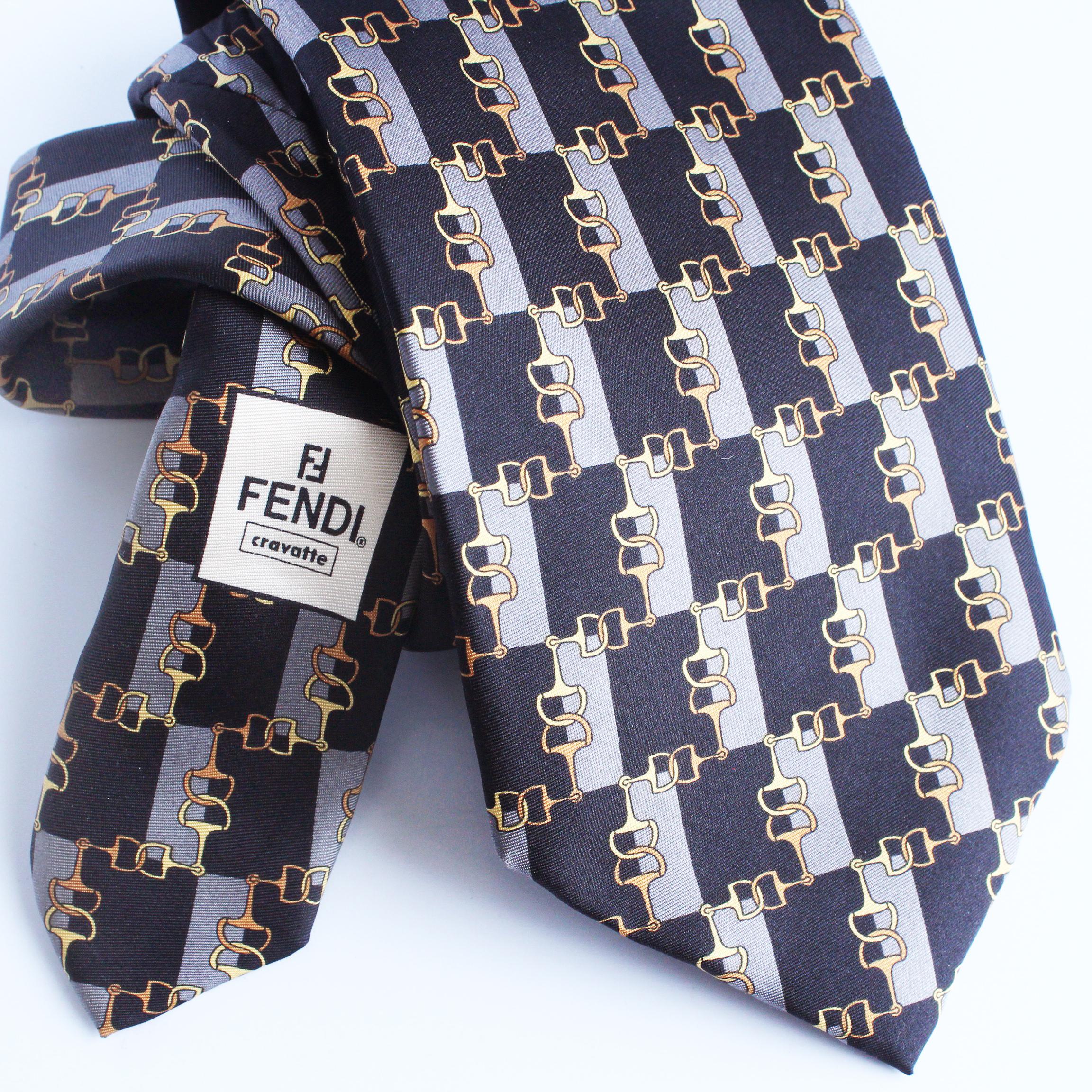 Fendi Necktie Mens Silk Horse Bit Equestrian Motif Made in Italy  en vente 2