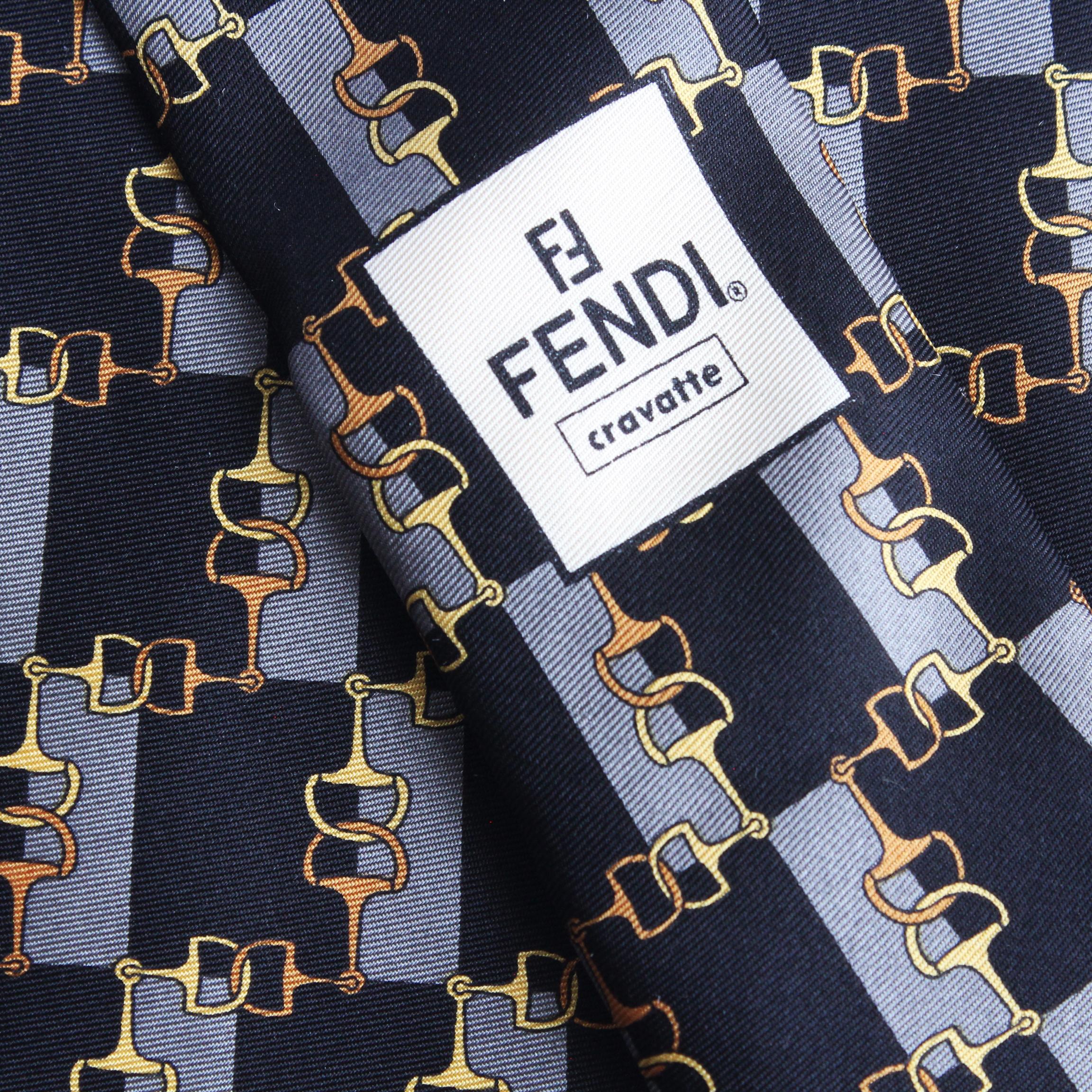 Fendi Necktie Mens Silk Horse Bit Equestrian Motif Made in Italy  For Sale 4
