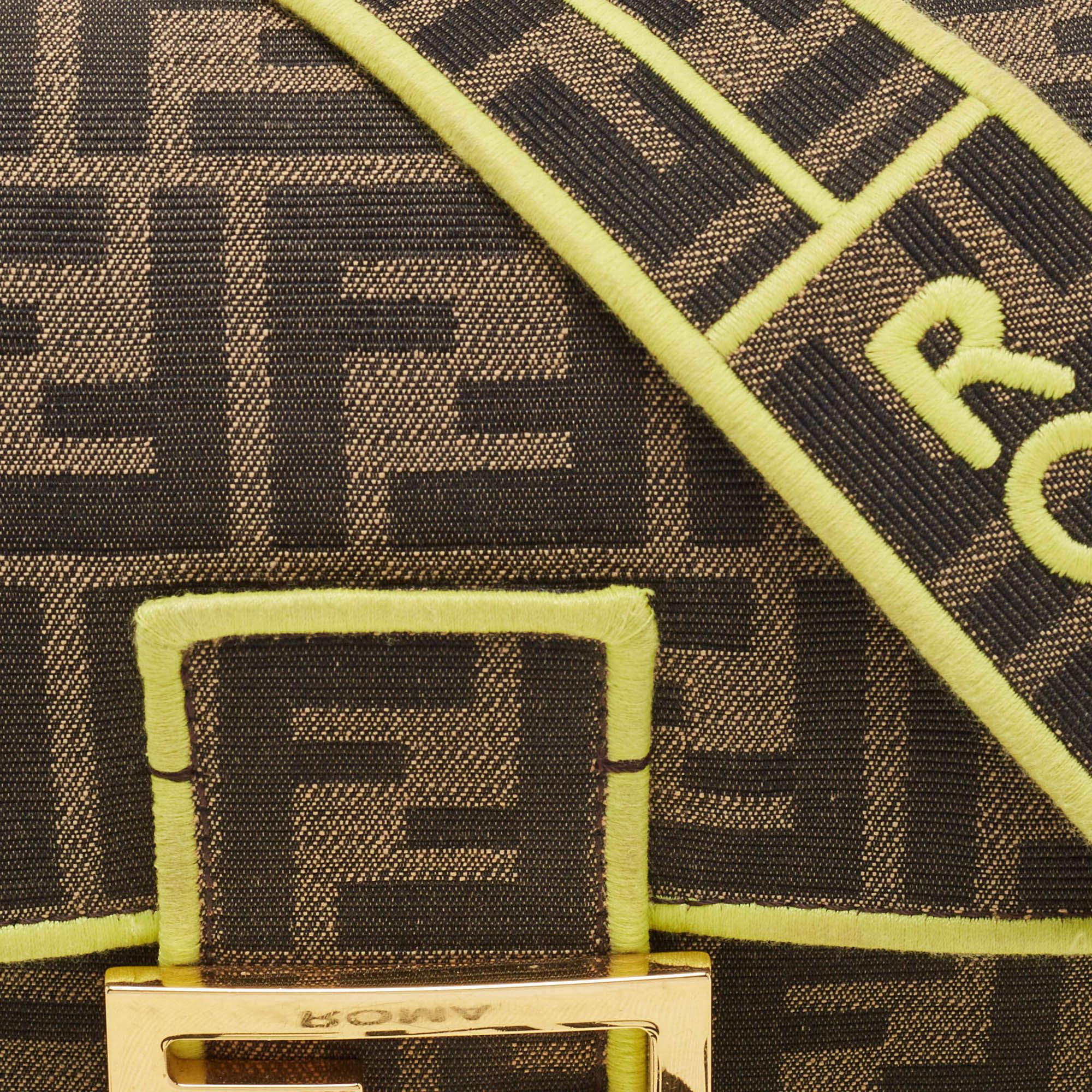 Women's Fendi Neon Green/Tobacco Zucca Canvas 1974 Roma Amor Baguette Bag