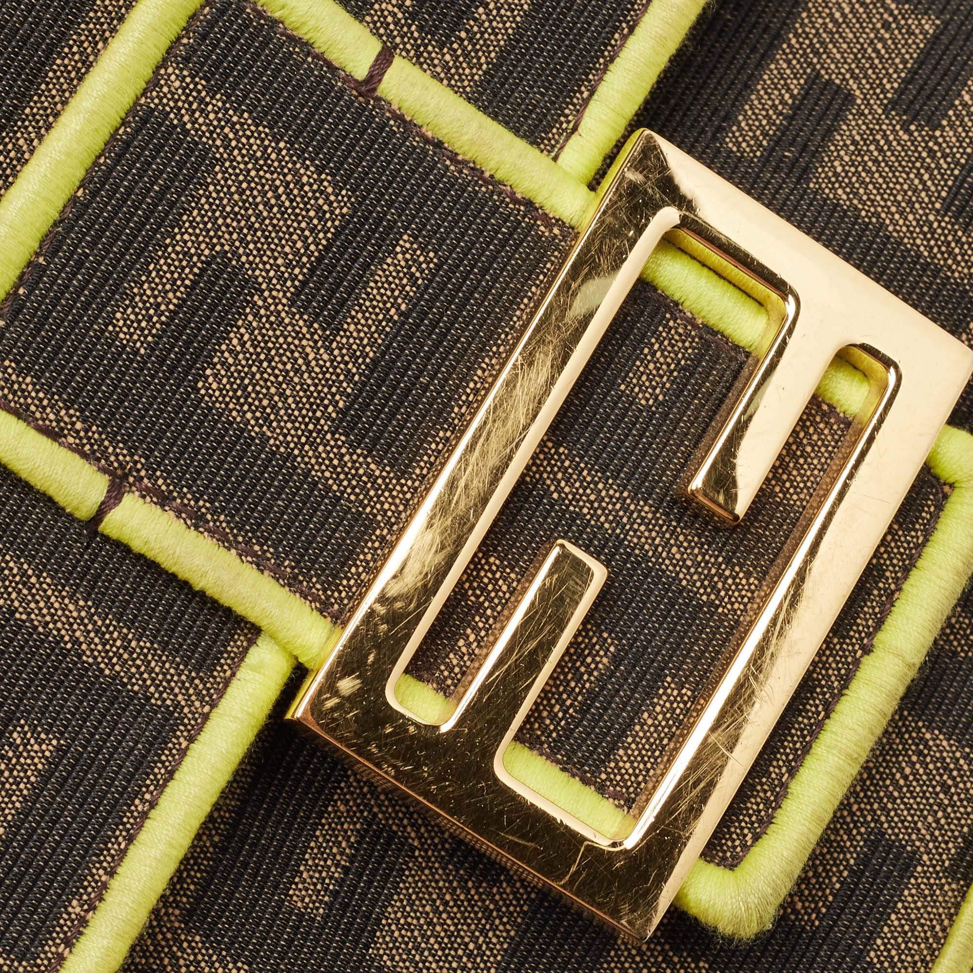 Fendi Neon Green/Tobacco Zucca Canvas 1974 Roma Amor Baguette Bag 1