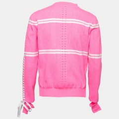 Fendi Neon Pink Striped Knit Ribbon Detail Jumper M