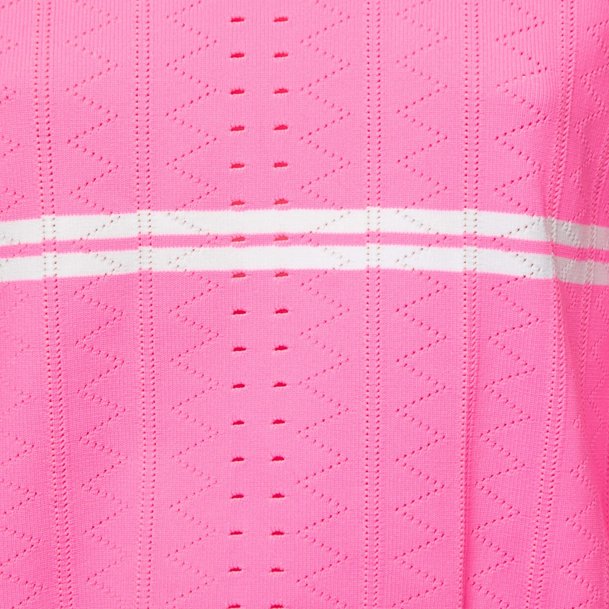 Fendi Neon Pink Striped Knit Ribbon Detail Jumper M In Excellent Condition For Sale In Dubai, Al Qouz 2