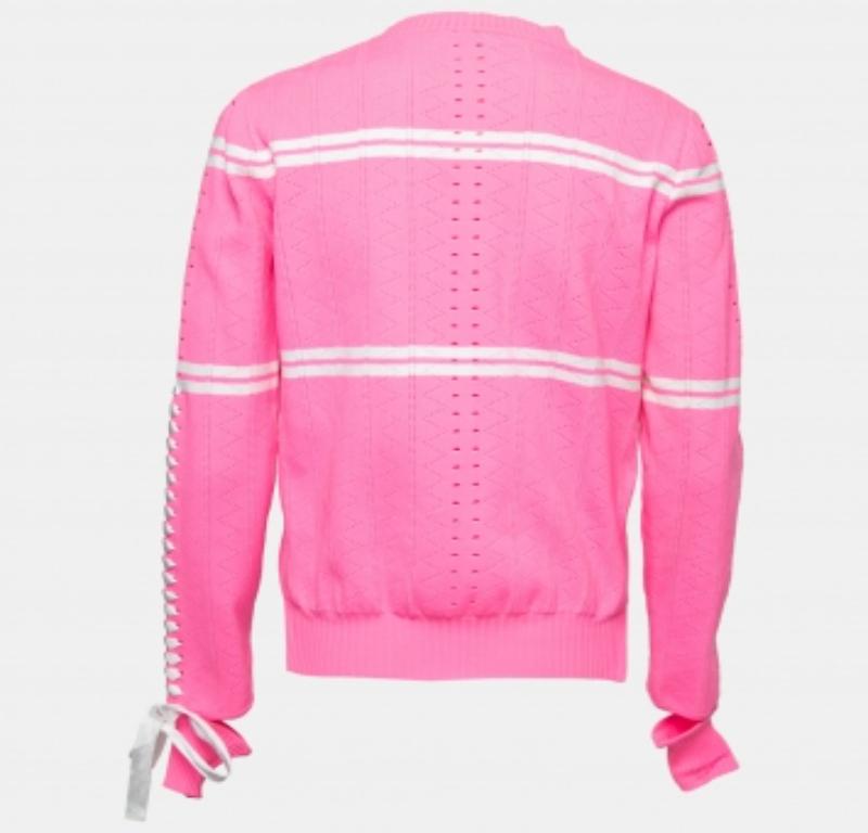 Fendi - Pull en tricot rayé rose fluo avec rubans M Excellent état - En vente à Dubai, Al Qouz 2