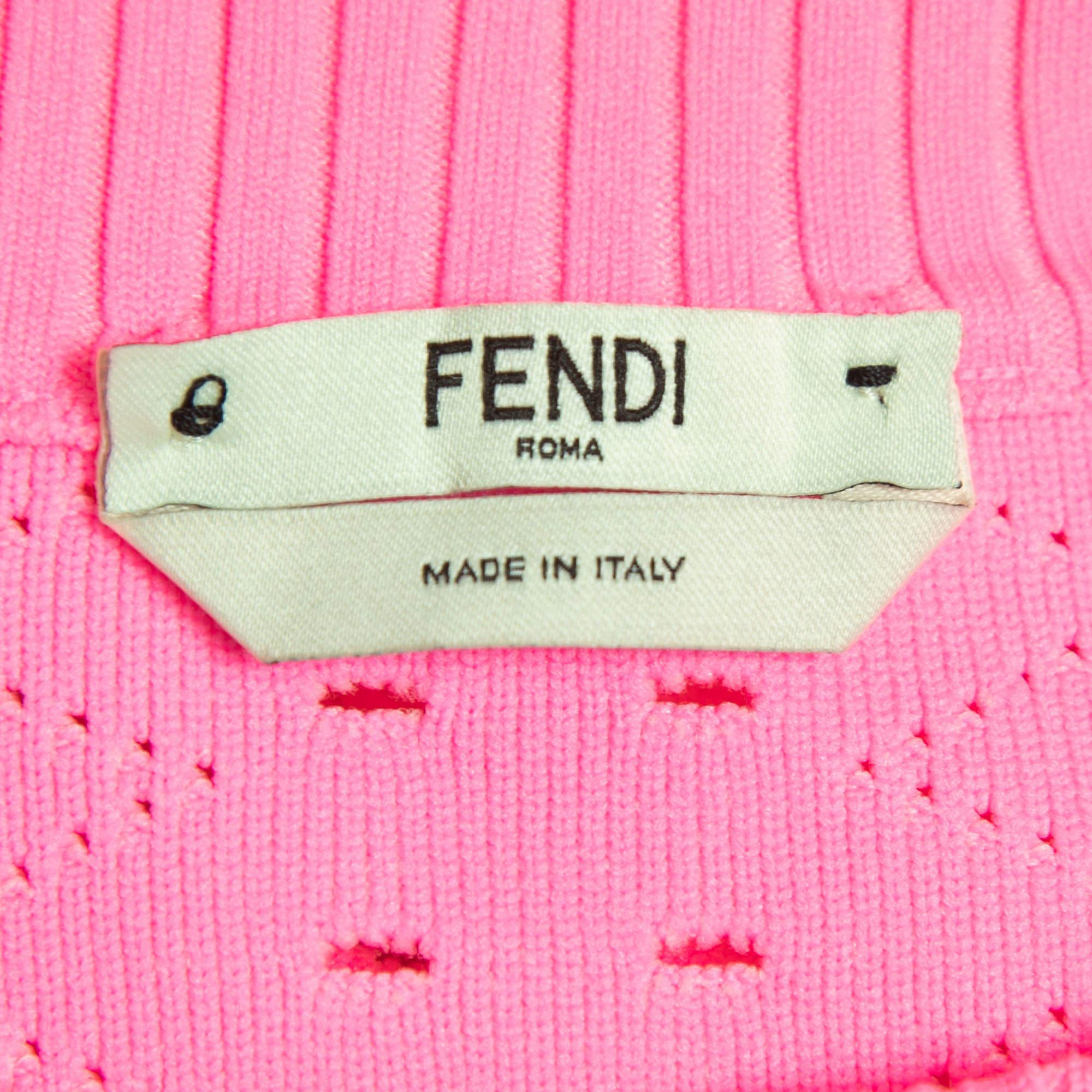 Women's Fendi Neon Pink Striped Knit Ribbon Detail Jumper M For Sale