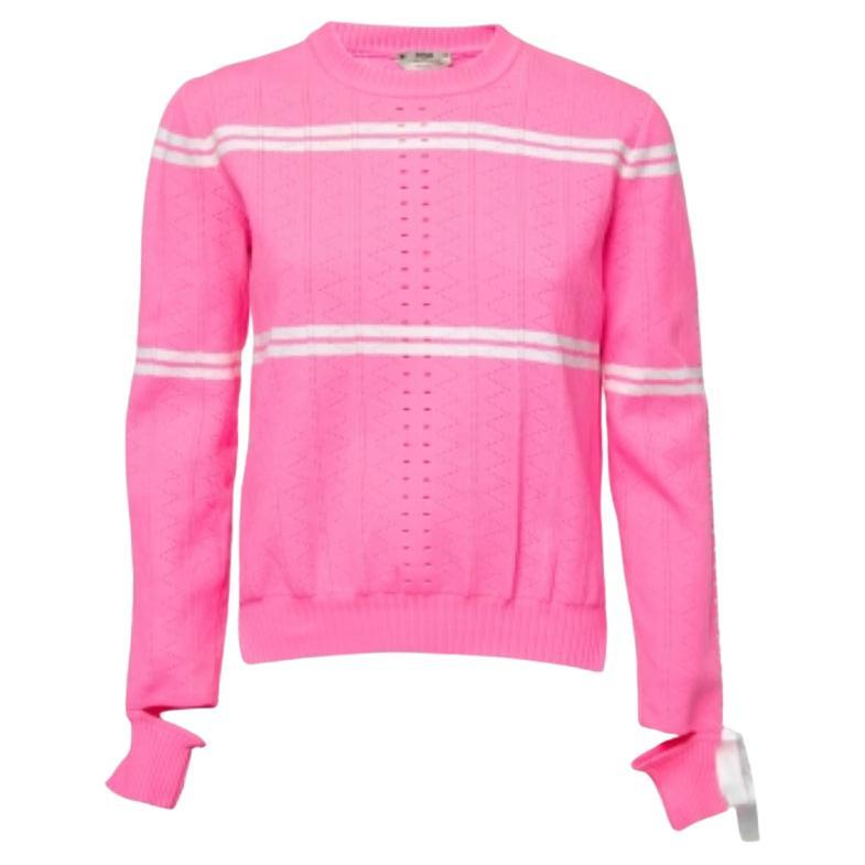 Fendi - Pull en tricot rayé rose fluo avec rubans M en vente