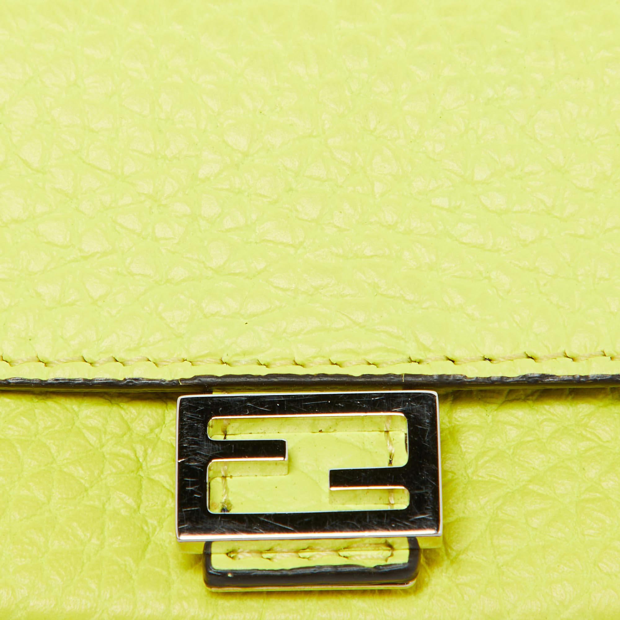 Fendi Neon Yellow Leather Nano Baguette Keychain/Bag Charm 1