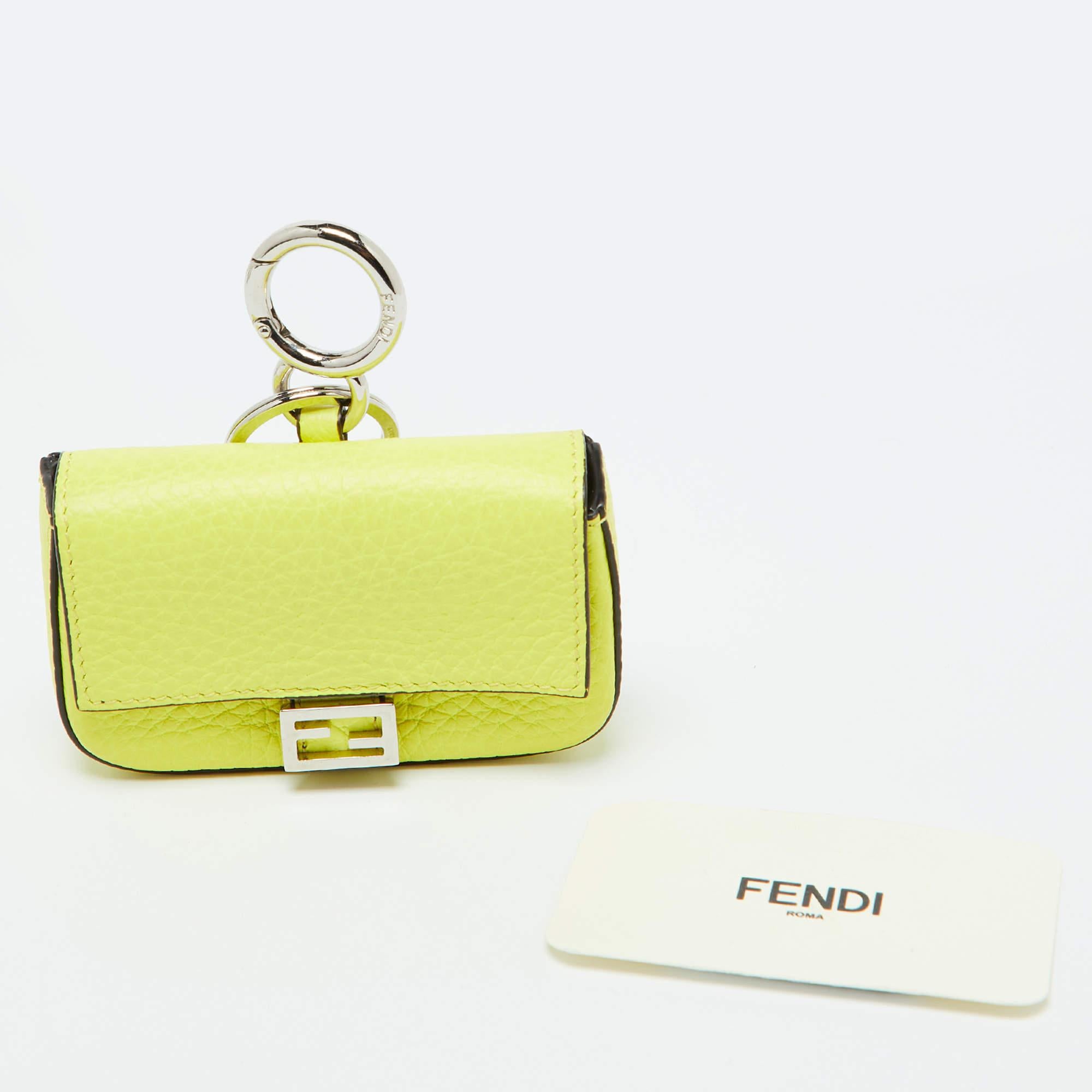 Fendi Neon Yellow Leather Nano Baguette Keychain/Bag Charm 2