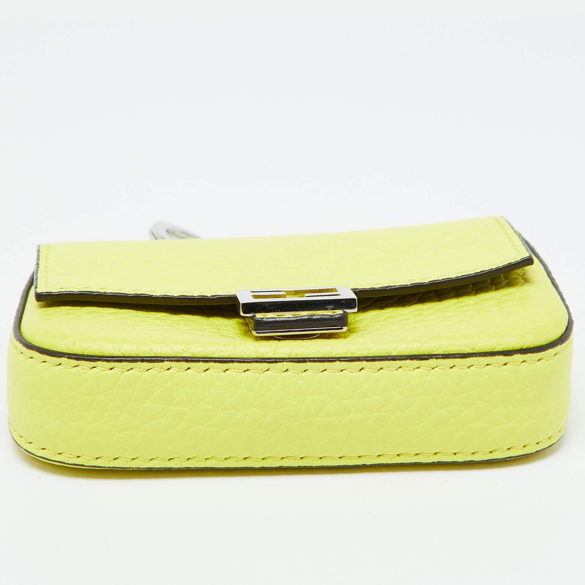 Fendi Neon Yellow Leather Nano Baguette Keychain/Bag Charm 3