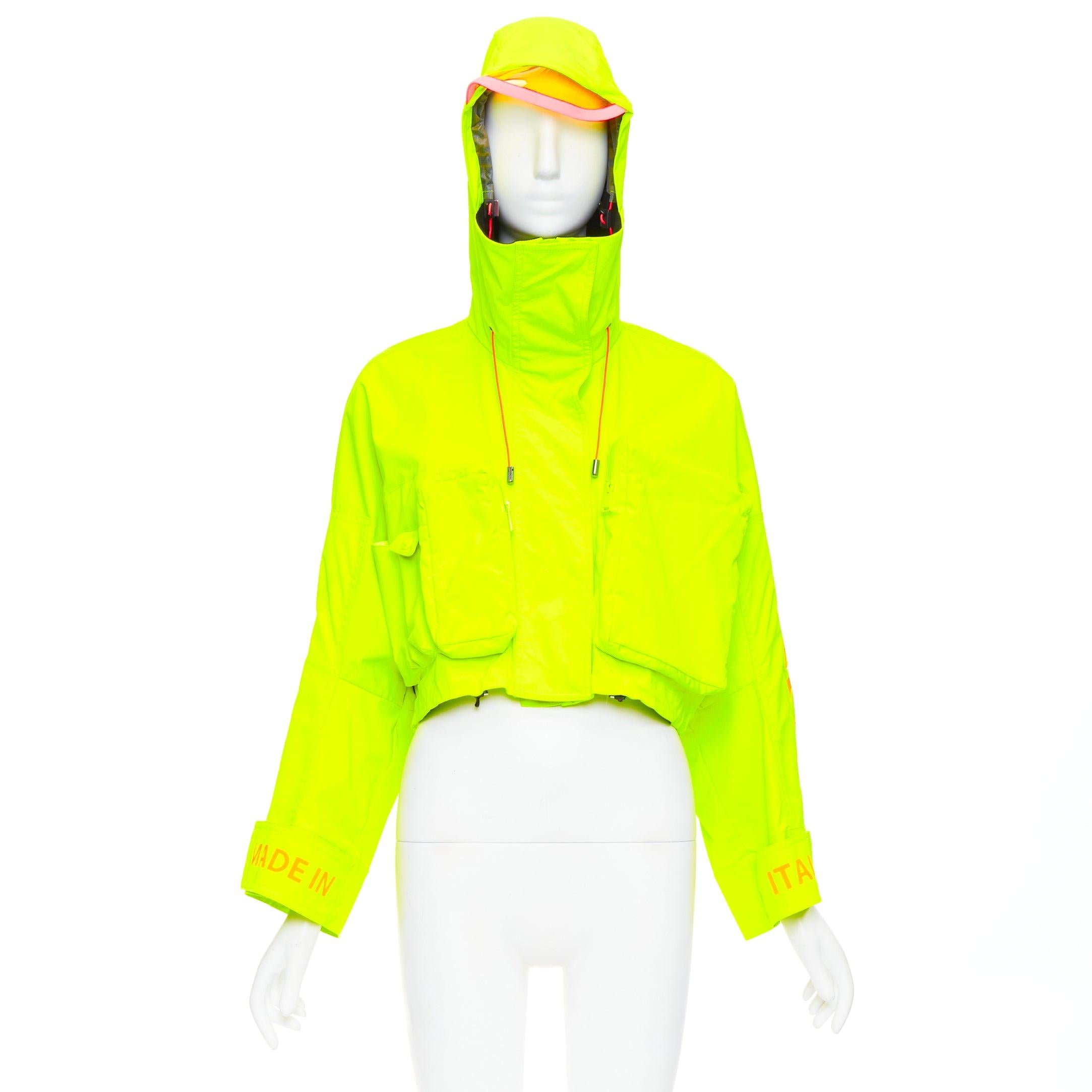 Yellow FENDI neon yellow orange roma logo multi pocket cropped anorak IT36 XXS For Sale