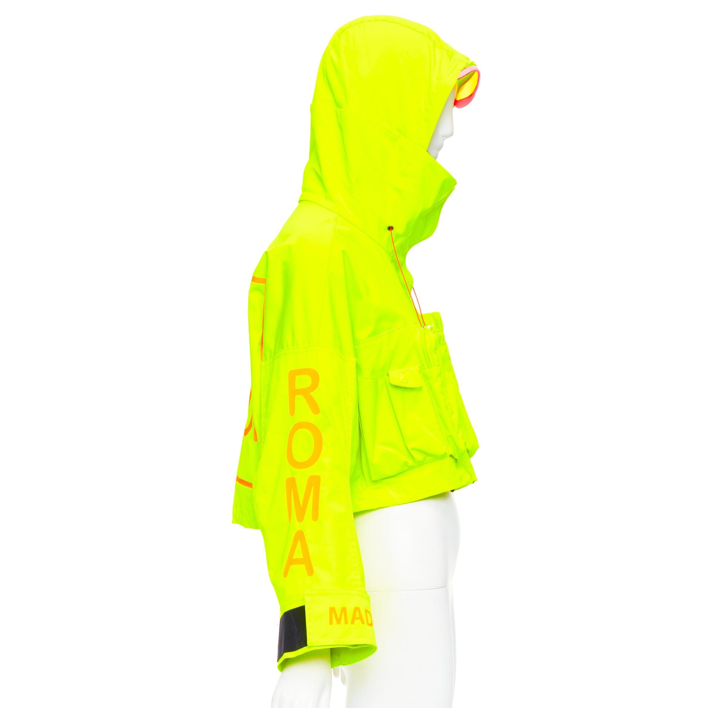 Women's FENDI neon yellow orange roma logo multi pocket cropped anorak IT36 XXS For Sale