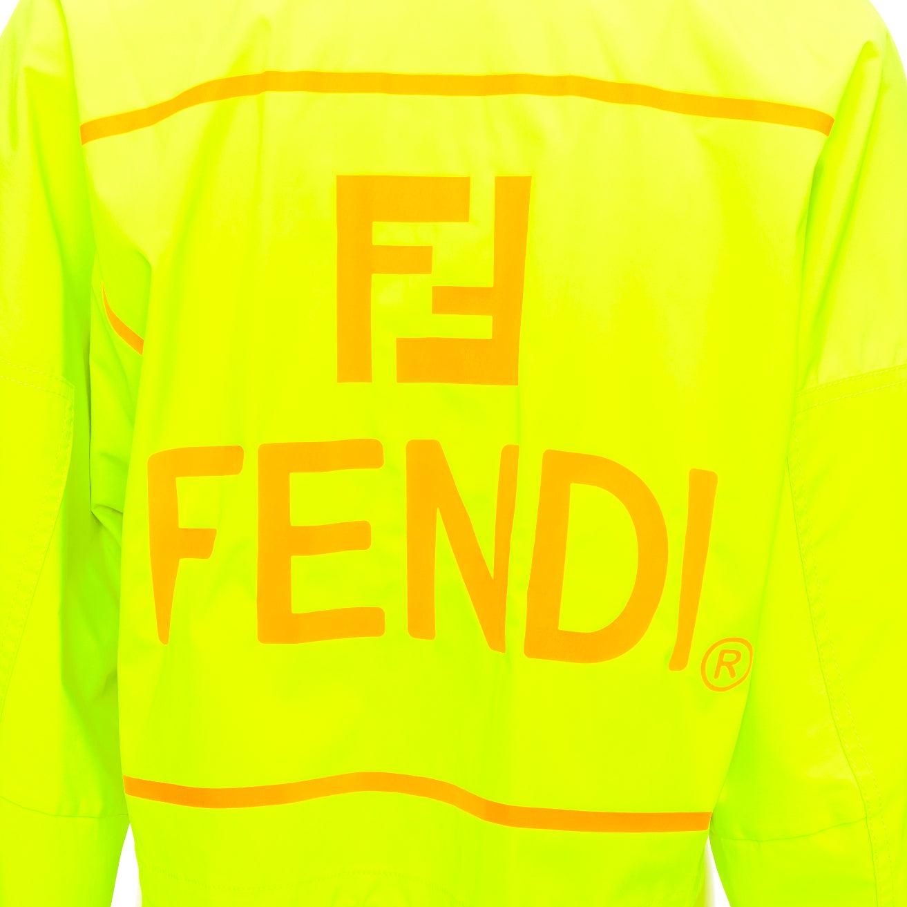 FENDI neon yellow orange roma logo multi pocket cropped anorak IT36 XXS For Sale 2