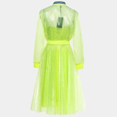 Fendi Neon Yellow Printed Synthetic Pleated Bleated Midi Dress M
